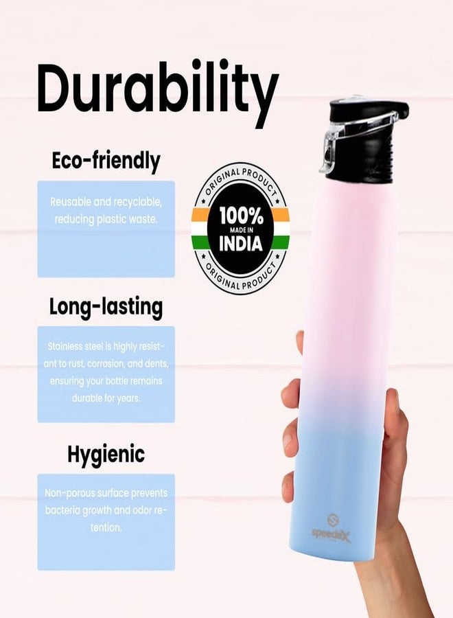 Speedex Stainless Steel Pink Blue Water Bottle 1 Litre with Flipper Cap | Leak Proof & BPA Free | Fridge Safe Bottle for School, Gym, Office | For Boys, Girls, Men, Women, Kids - Image 5